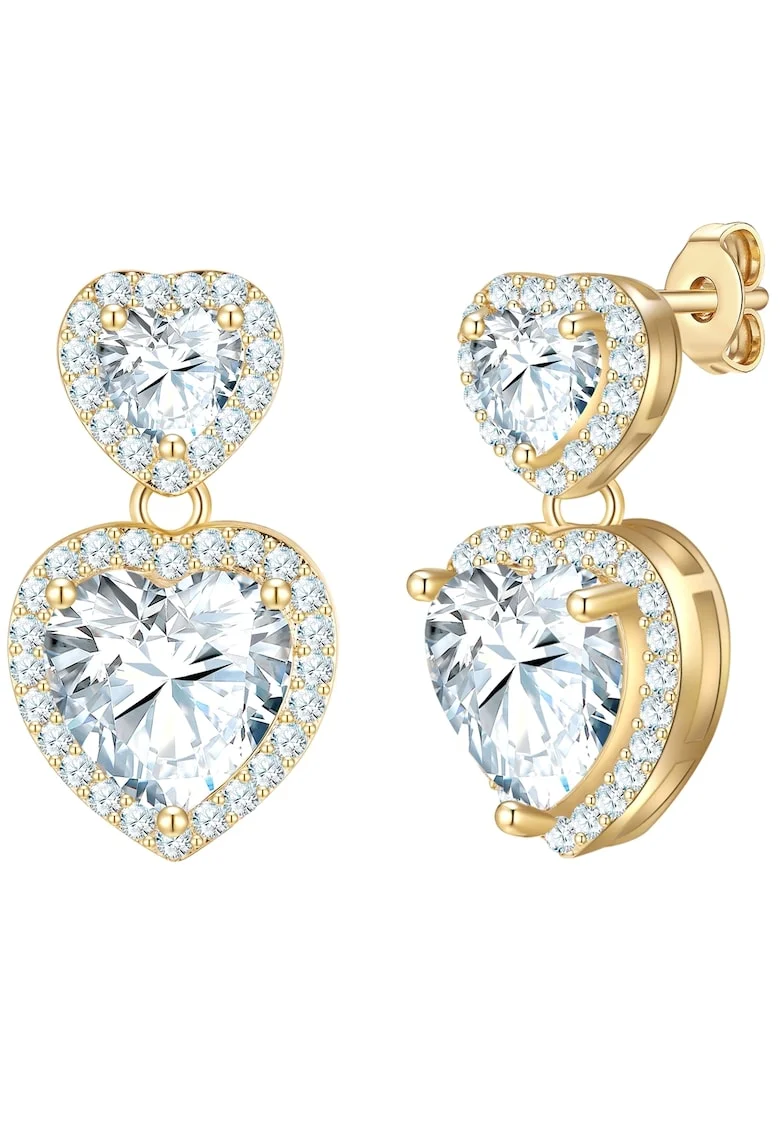 Cercei placati cu aur de 14K si zirconia, Auriu
