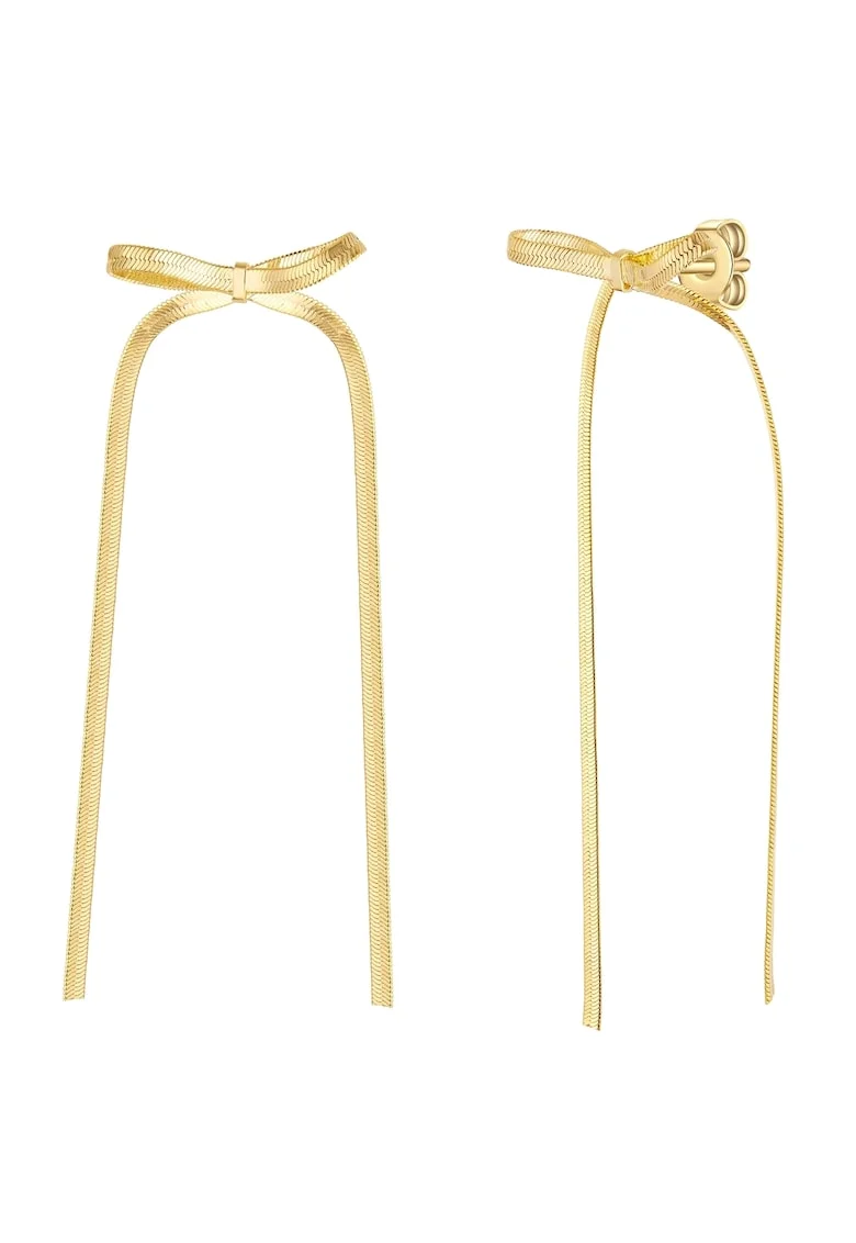 Cercei lungi placati cu aur de 14K, cu model funda, Auriu