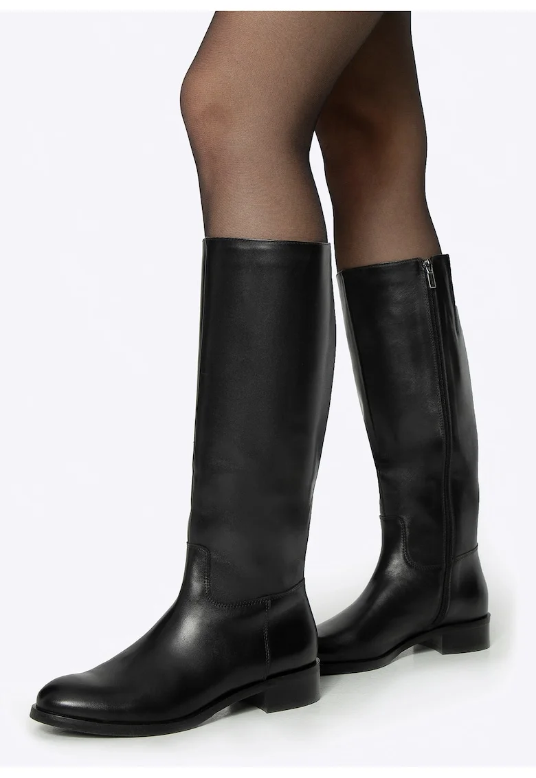 Cizme dama,  piele naturala, toc lat, negru