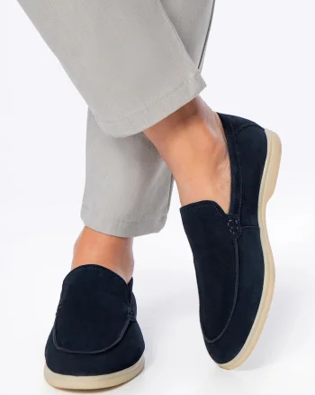 Mocasini barbati,  piele naturala intoarsa, bleumarin
