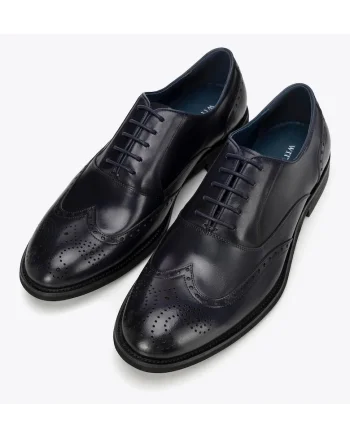 Pantofi  Oxford, perforatii, bleumarin, piele naturala, Bleumarin