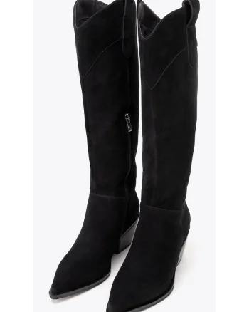 Cizme dama  piele intoarsa, caramb inalt, negru, confortabile