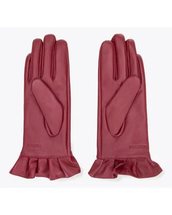Manusi de dama din piele cu volane decorative, bordo, piele naturala, bordo