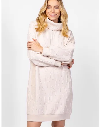 Rochie cu model stantat Vienew, Crem
