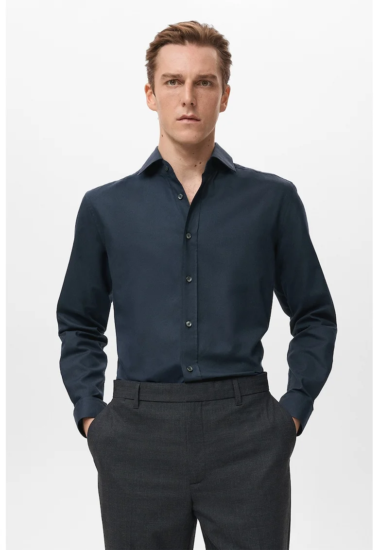 Camasa slim-fit cu mansete cu nasturi, Albastru inchis