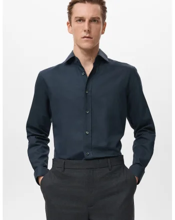Camasa slim-fit cu mansete cu nasturi, Albastru inchis