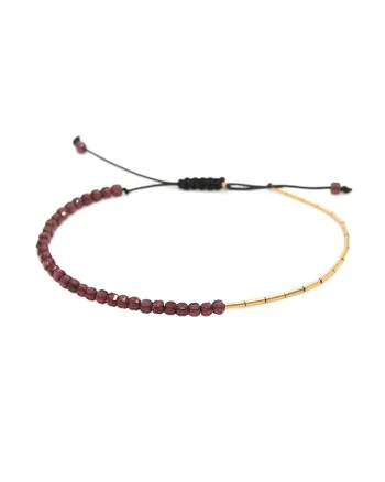 Bratara din aur filat de 14K/20 cu margele din garnet, Auriu/Visiniu