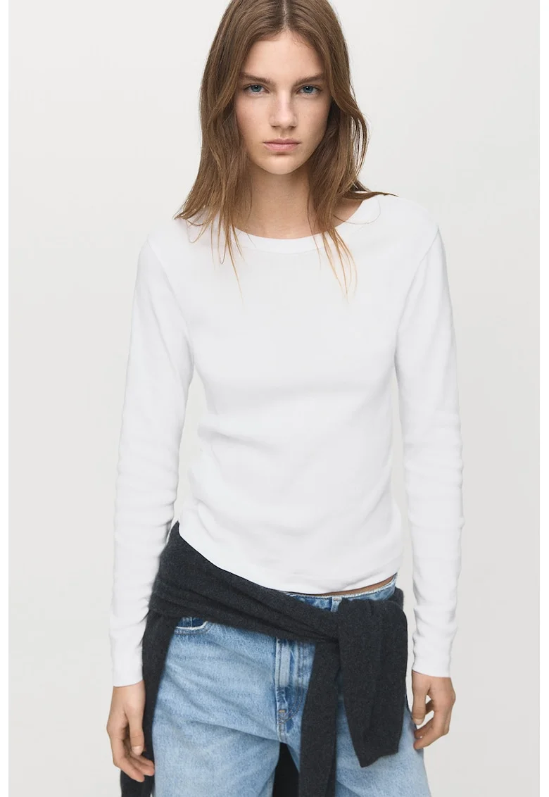 Bluza uni cu decolteu rotund, Alb