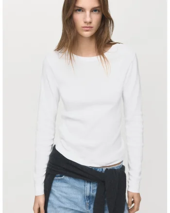 Bluza uni cu decolteu rotund, Alb