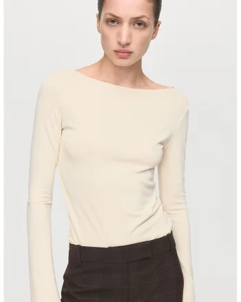 Bluza uni cu decolteu barcuta, Crem