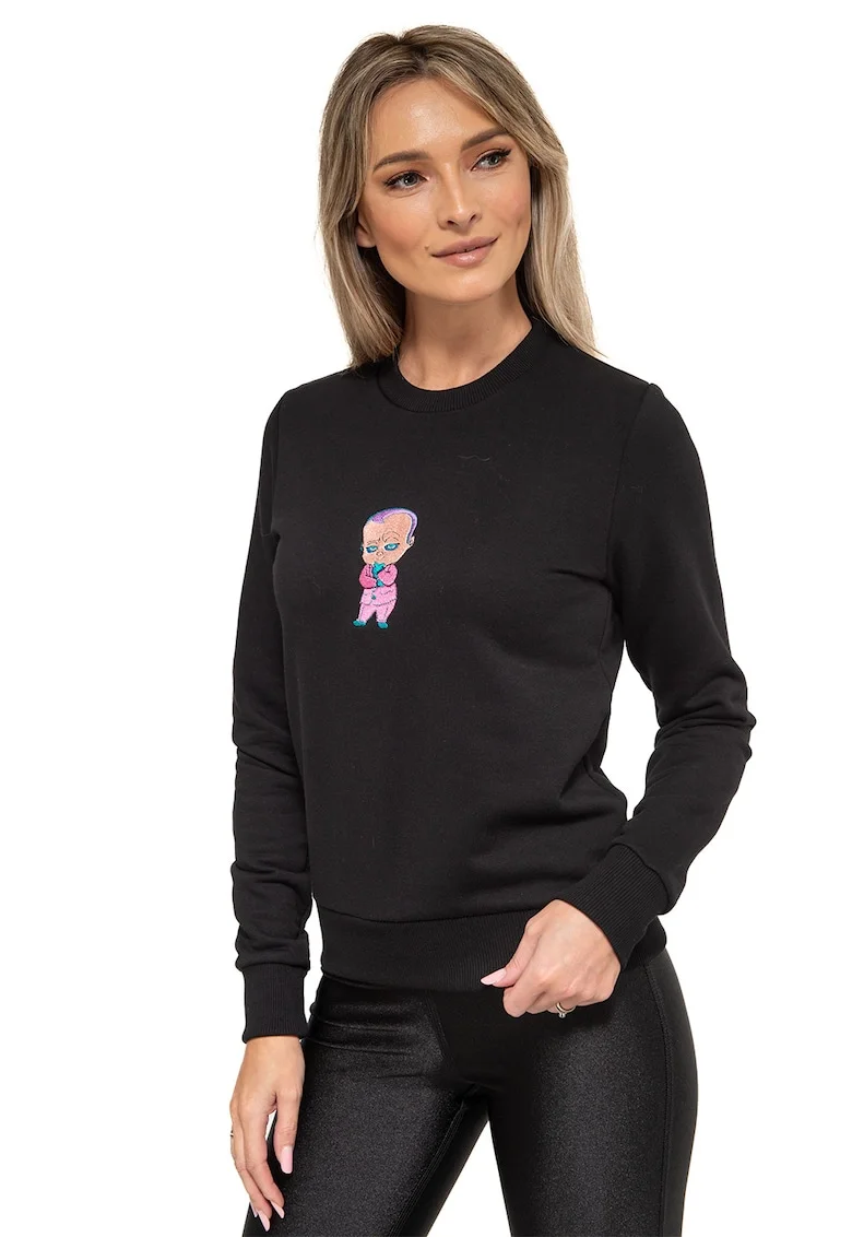 Bluza de trening din bumbac cu decolteu la baza gatului, Negru/Lila