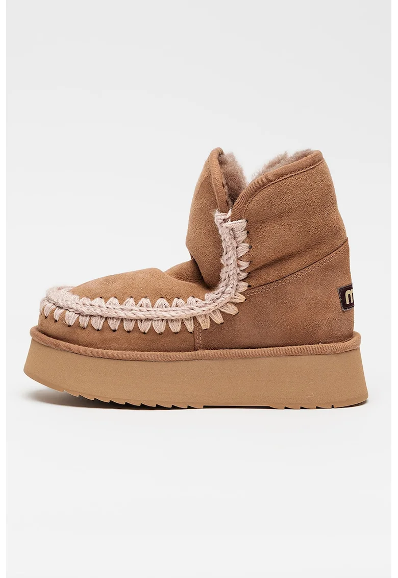 Ghete pull-on flatform din piele intoarsa, Roz prafuit