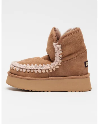 Ghete pull-on flatform din piele intoarsa, Roz prafuit