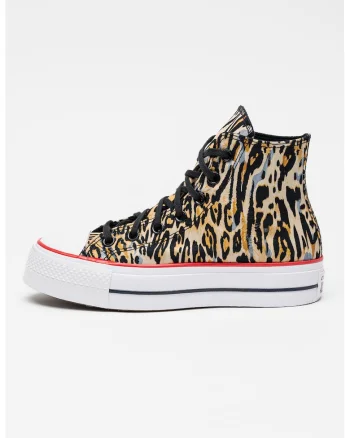 Tenisi mid-cut cu talpa flatform si model animal print Lift Hi, Negru/Bej