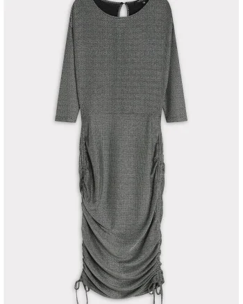 Rochie midi cu snururi laterale, Gri inchis melange