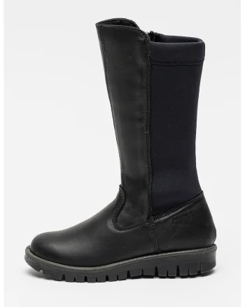 Cizme mid-calf de piele cu garnituri elastice, Negru