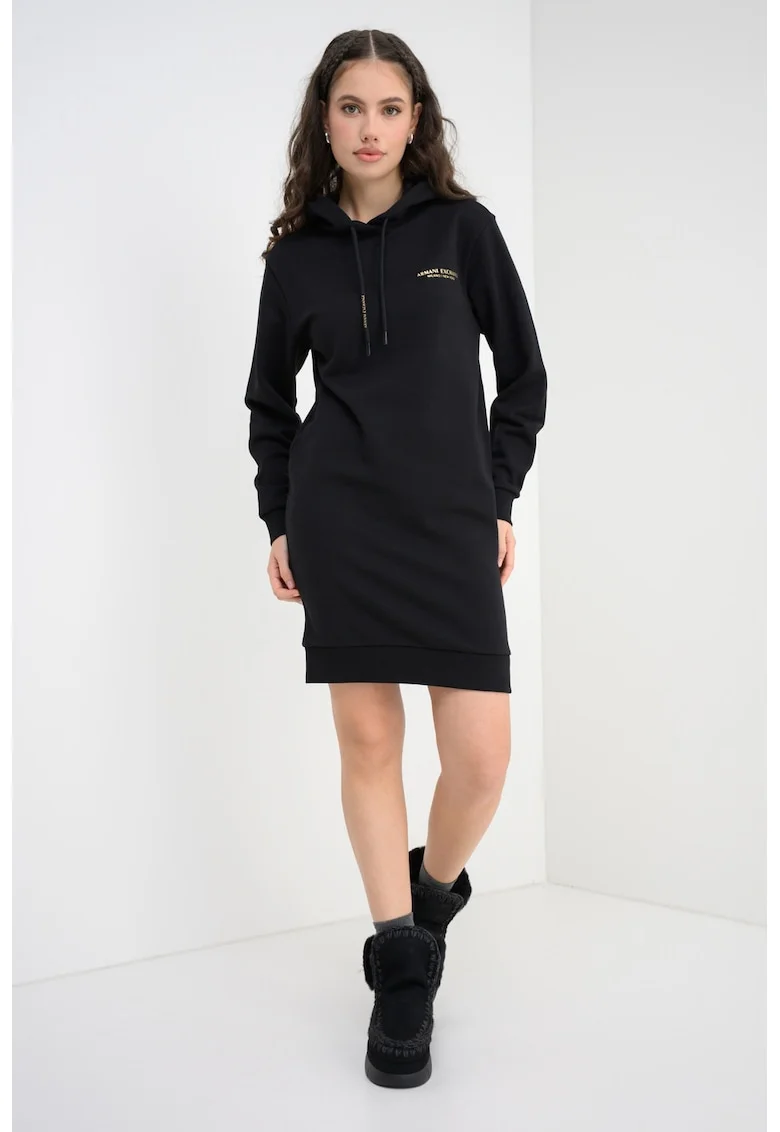 Rochie scurta din bumbac cu gluga, Negru