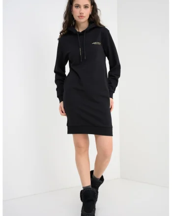 Rochie scurta din bumbac cu gluga, Negru