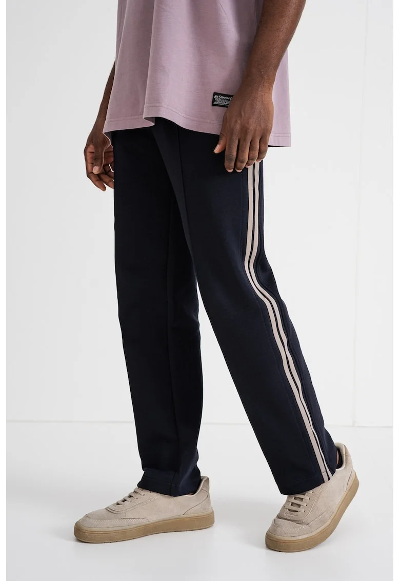 Pantaloni cu snur si benzi contrastante, Negru