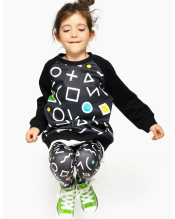 Bluza de trening lejera cu imprimeu geometric frontal, Alb/Negru/Albastru glaciar