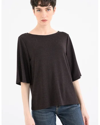 Bluza cu insertii din lurex, Gri inchis melange