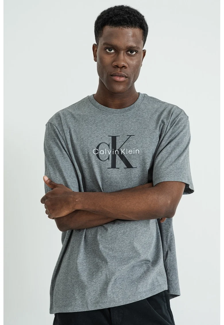 Tricou din bumbac cu imprimeu logo, Gri melange