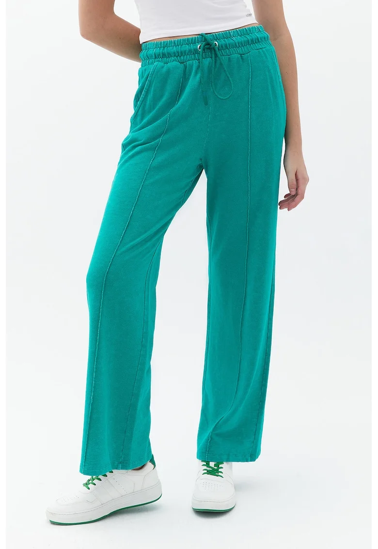 Pantaloni de trening din bumbac cu croiala dreapta, Turcoaz