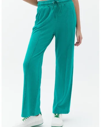 Pantaloni de trening din bumbac cu croiala dreapta, Turcoaz