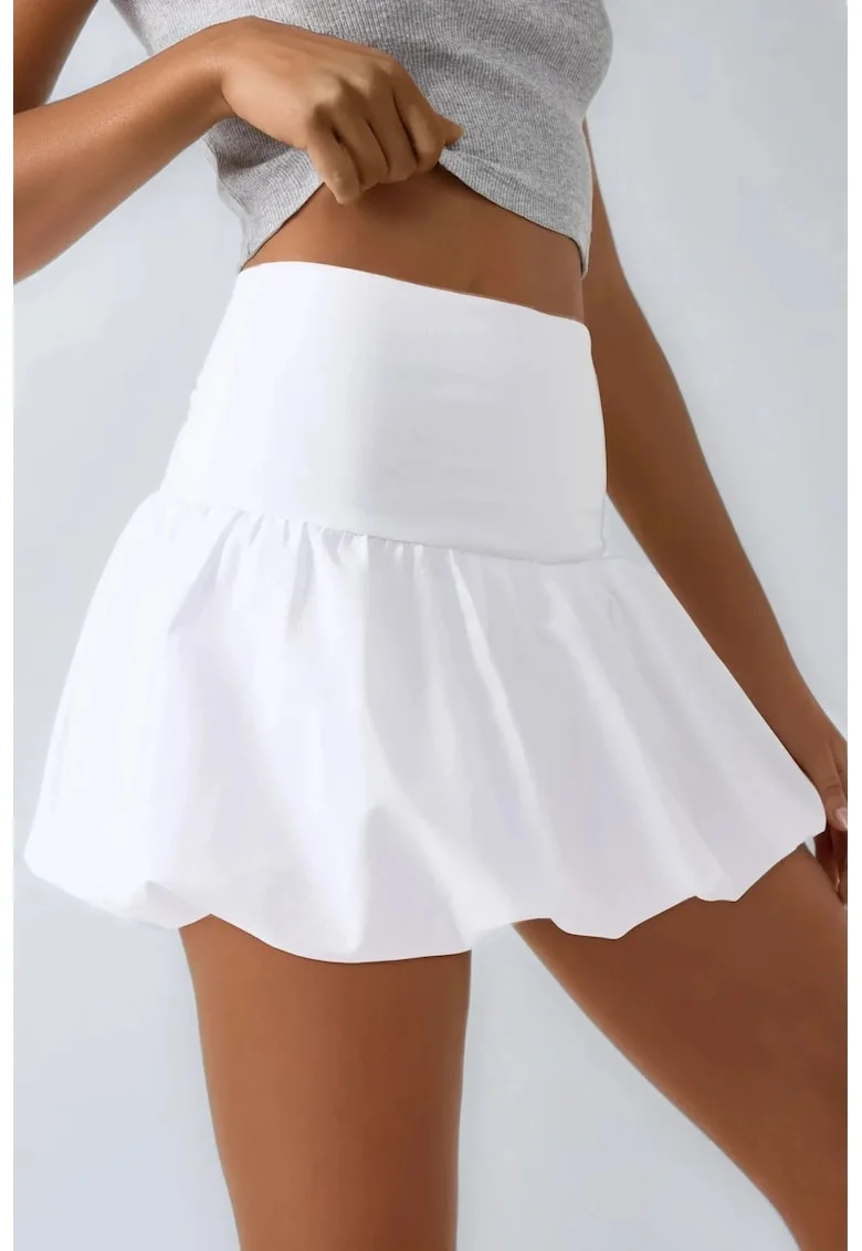 Fusta dama,  fusta mini forma balon, alb, textil