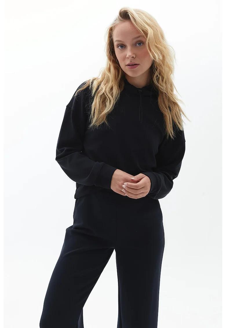 Bluza de trening din amestec de modal cu guler cu snur de ajustare, Negru