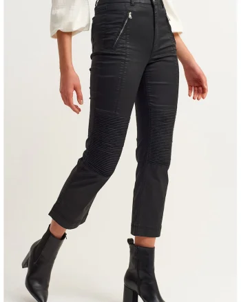 Pantaloni crop cu talie inalta, Negru stins