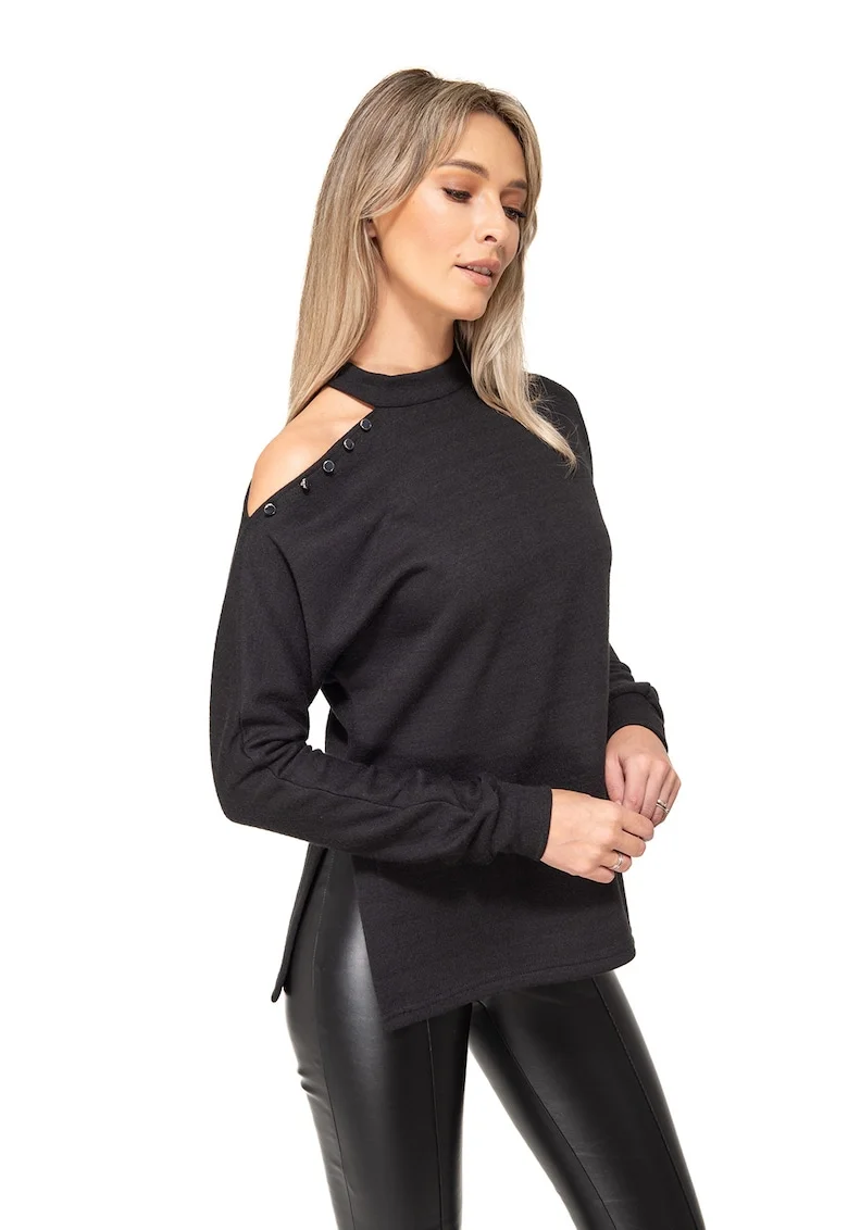 Bluza din amestec de lana cu detaliu cu decupaj Matia, Negru