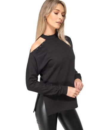 Bluza din amestec de lana cu detaliu cu decupaj Matia, Negru