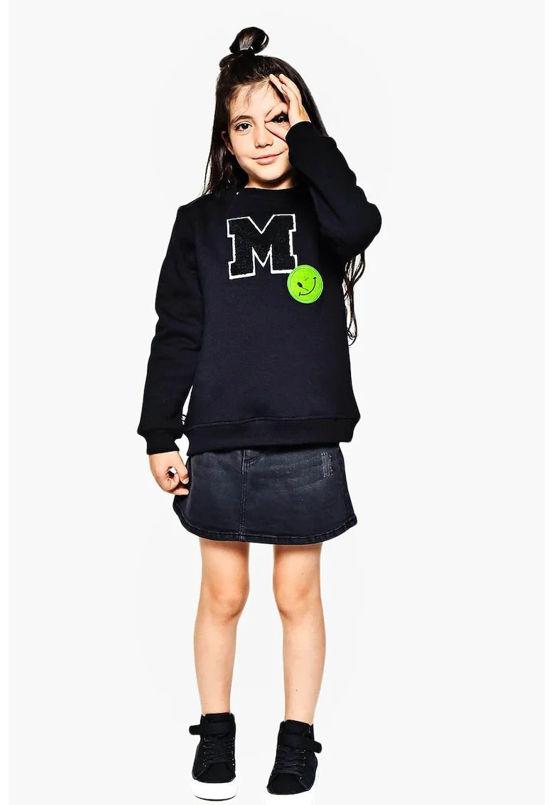 Bluza de trening din bumbac cu decolteu la baza gatului, Verde neon/Negru stins