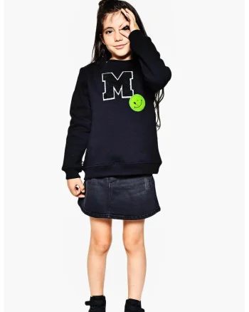 Bluza de trening din bumbac cu decolteu la baza gatului, Verde neon/Negru stins