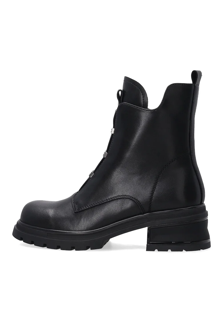 Ghete din piele cu fermoar, Negru