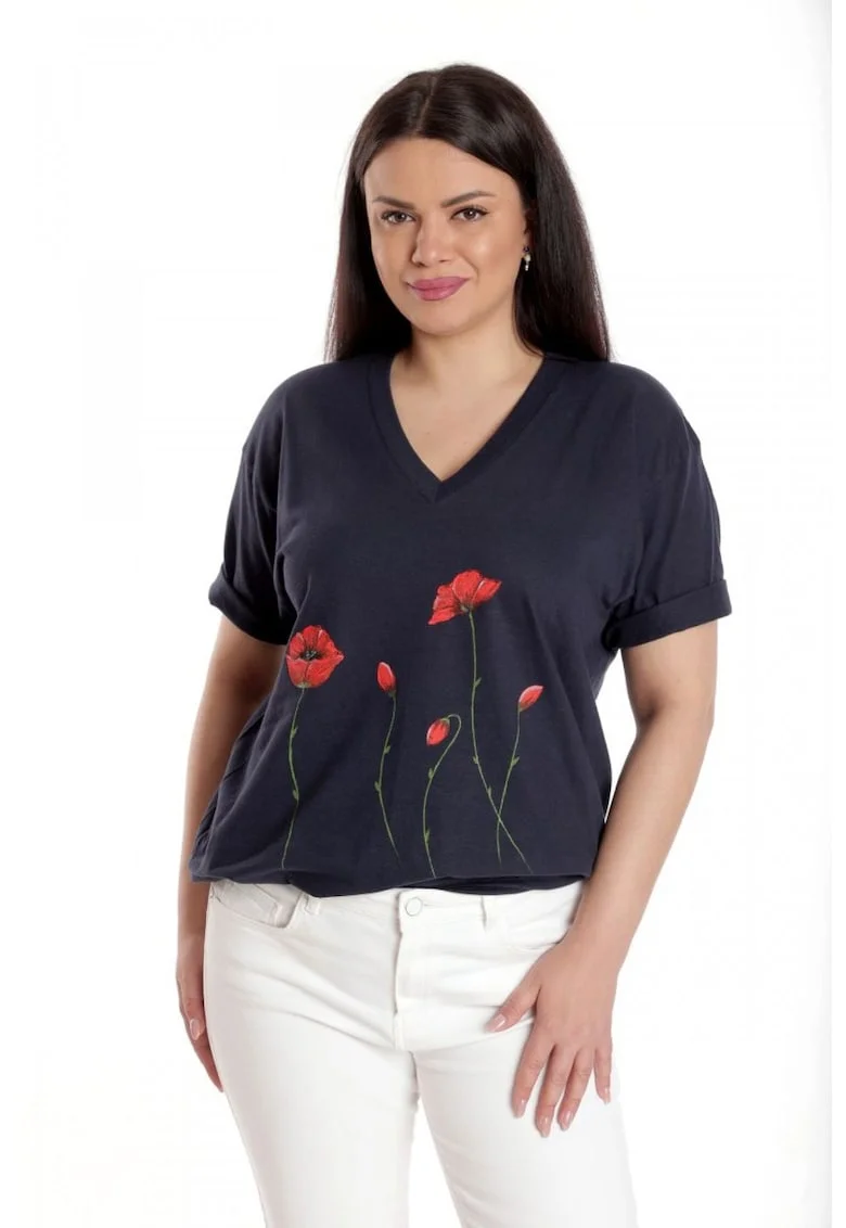 888141919-Bluza Dama, Bleumarin cu Pictura Murala, Bleumarin
