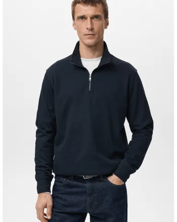 Bluza de trening cu fenta cu fermoar, Bleumarin