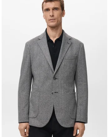 Sacou cu model herringbone si buzunare, Gri deschis