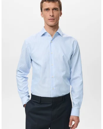 Camasa slim-fit din bumbac, Alb/Albastru lavanda