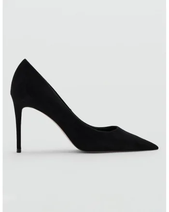 Pantofi stiletto de piele intoarsa sintetica, Negru