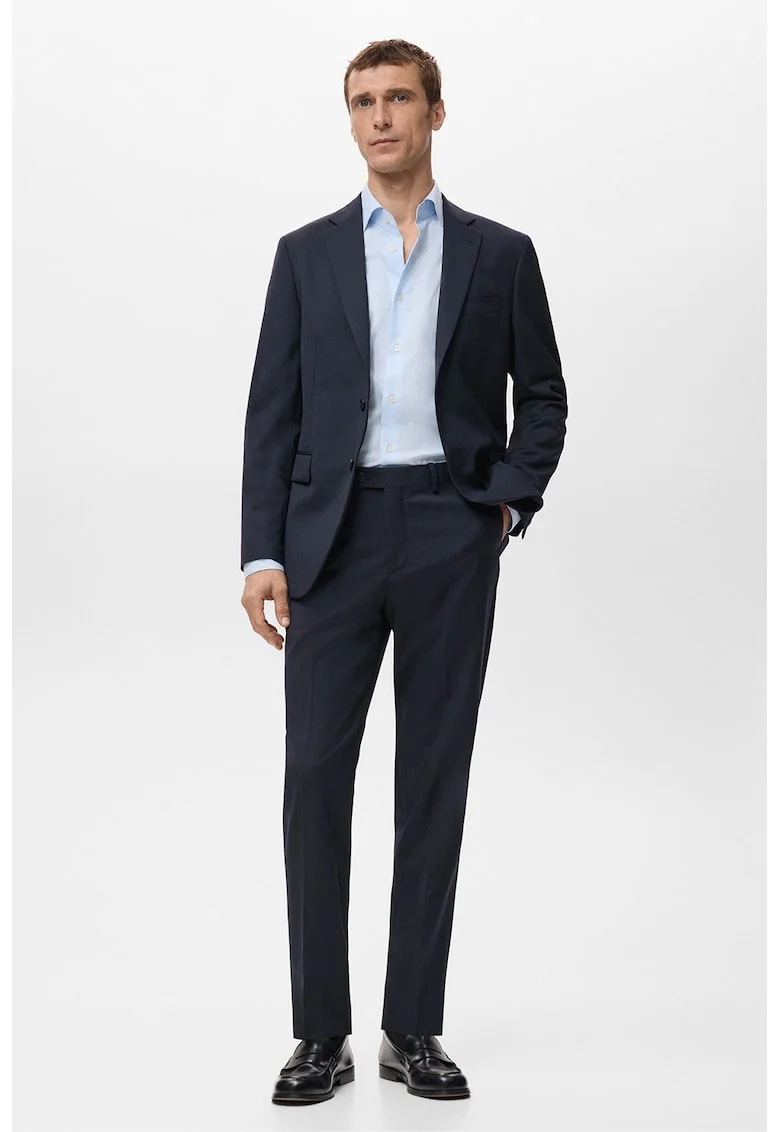 Pantaloni din lana cu croiala conica si pensa, Gri carbune
