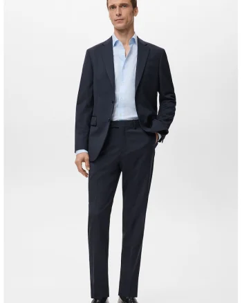 Pantaloni din lana cu croiala conica si pensa, Gri carbune