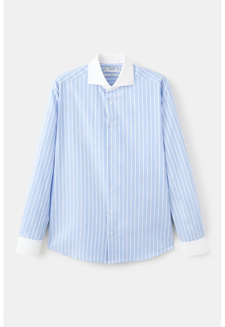 Camasa slim-fit din bumbac, Alb/Albastru lavanda