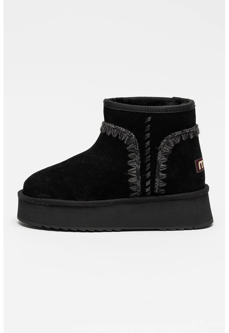 Ghete pull-on din piele intoarsa cu franjuri, Negru
