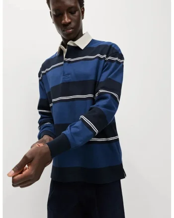 Bluza polo cu dungi, Alb/Albastru
