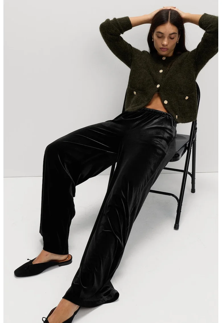 Pantaloni de catifea cu talie elastica, Negru