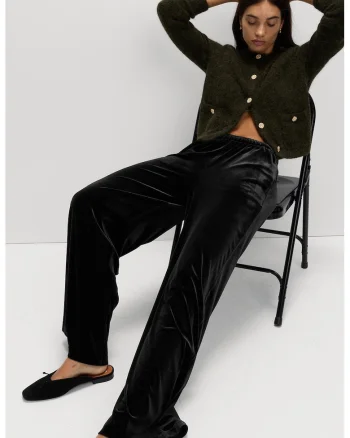 Pantaloni de catifea cu talie elastica, Negru