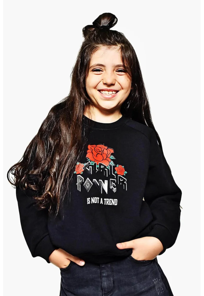 Bluza de trening lejera cu imprimeu grafic, Negru/Coral