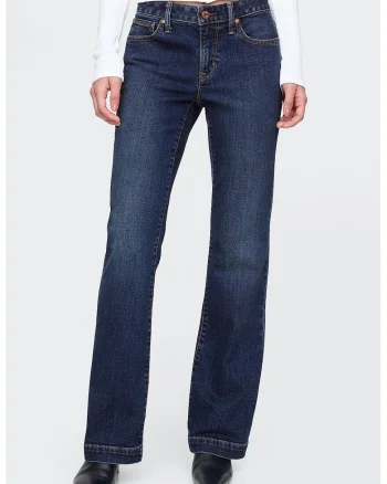 Blugi cu croiala bootcut si talie medie, Albastru inchis